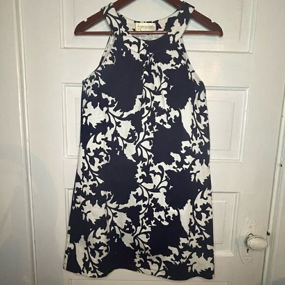 Francesca’s Collections Navy & White Print Halter Dress w Side Zip - Picture 1 of 10